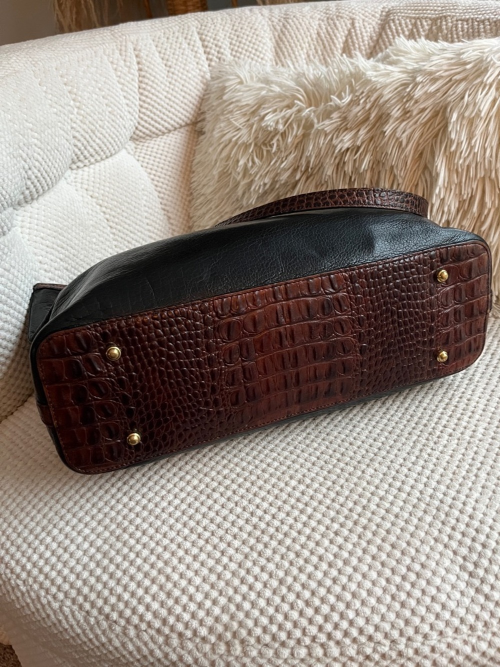 Brahmin Arno Tuscan Tote - Black Leather Tote w/ Brown Croc Trim - Picture 7 of 16